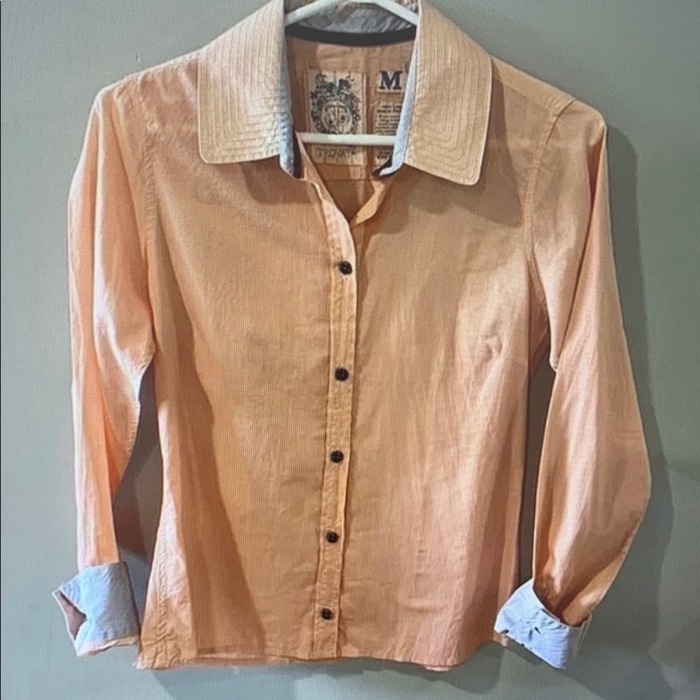Peach Button-Up Shirt with Contrast Collar